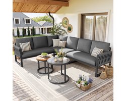 Lounge-Set - met verstelbare rugleuning - inclusief kussens - weerbestendig - kleur grijs - metaal