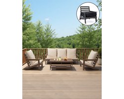 Lounge set Texas met Beschermhoes - 3 Sits loungebank, 2 x Lounge stoelen, 1 Tafel - Bruin - Hips Plastic, hout look Voor Binnen en Buiten
