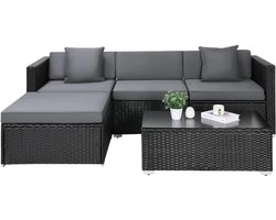 Lounge Set Tuin - Hoekbank Tuinset - Tuinmeubelset 5-delig - Wicker Loungeset - Rotan Hoekbank - Buitenmeubilair - Zwart - Bank - Tuin - Ligbedden