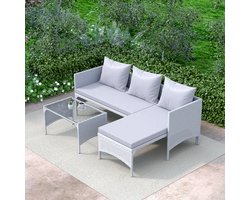 Lounge set - Tuinmeubelset van polyrotan voor buiten - Weerbestendige polyrotan zitgroep voor 3 personen - Terrasmeubelset bestaande uit modulaire tuinsbanken met 2 modulaire banken, 1 extra losse module en 1 salontafel - Grijs