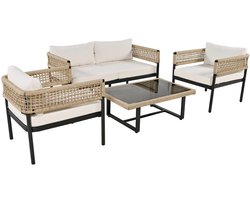 Lounge Set - Verstelbare Poten - Glazen Paneel - 4 Stuks - Kunststof Frame