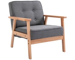 Lounge stoel 64,5×70×74 cm grijs hout eenpersoons fauteuil leesstoel armstoel relaxstoel eenvoudig ontwerp stabiel en duurzaam geschikt voor woonkamer slaapkamer studeerkamer en balkon