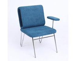 Lounge Stoel 77×70×89cm Bureaustoel Blauw Metaal Met Kattenmand Krabbestendig Breed Zitvlak Verwisselbare Armleuningen Huisdiervriendelijk Ergonomisch Ontwerp