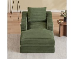 Lounge Stoel - Corduroy Relaxstoel Groen - Frameloze Lazy Sofa Met Uitklapbaar Bed - 1 Persoons Zachte Fauteuil Voor Woonkamer