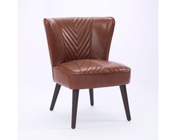 Lounge Stoel - Echt Leder - Bruin - Zonder Armleuningen - Massief Rubberhout Voet - Moderne Comfortstoel