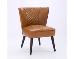 Lounge Stoel - Echt Leder - Lichtbruin - Zonder Armleuningen - Massief Rubberhout Voet - Moderne Comfortstoel