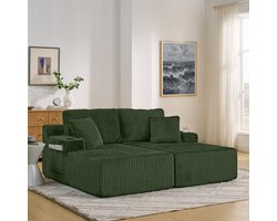 Lounge stoel groen - 1-persoons loungebank - 186 × 78 cm - Lounge, relaxstoel en gastenbed - Zijvak en bekerhouder - Afneembare kussens