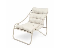 Lounge Stoel licht Beige – Comfortabele Relaxstoel met Dik Kussen – Metalen Frame – Moderne Fauteuil