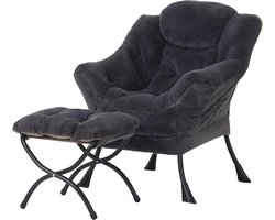 Lounge Stoel met Voetenbank - Comfortabele Fauteuil met Armleuningen en Zijvak - Moderne Relaxstoel voor Woonkamer, Slaapkamer of Hoek - Beklede Leesstoel met Opbergvak - Compacte Zitstoel voor Kleine Ruimtes