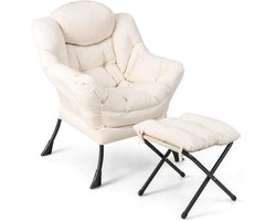 Lounge Stoel met Voetenbank en Kussen - Ergonomische Fauteuil voor Woonkamer, Slaapkamer en Kantoor - Tot 150 kg