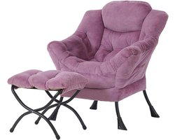 Lounge Stoel met Voetenbank - Moderne Relax Stoel met Armleuningen en Zijvak - Gevoerde Sofa Stoel Set voor Vrije Tijd - Leesstoel met Voetensteun voor Kleine Ruimtes - Hoekstoel
