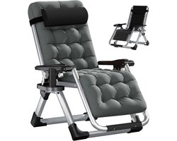 Lounge Stoel - Relaxfauteuil Tuinstoel - Ontspannen Buiten - Verstelbaar tot 170 graden - 420 lbs draagvermogen - Smoky Grey