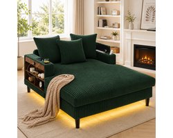 Lounge Stoel Ribstof - Comfortabele Chaise Longue Met Cupholders, LED En Opbergruimte