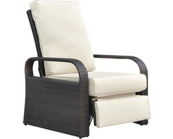 Lounge Stoel - Verstelbare Fauteuil - Buiten Ontspannen - Waterdichte Kussens - 63 x 70 x 101 cm - Bruin Beige