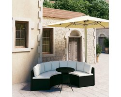 Lounge tuin meubels buiten balkon tafel en stoelen 5-delig. Tuinbank met kussens Poly Rotan Zwart
