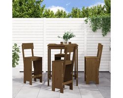 Lounge tuin meubels buiten balkon tafel en stoelen 5-delig. Tuinbarset honingbruin massief grenen