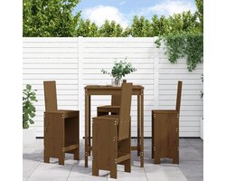 Lounge tuin meubels buiten balkon tafel en stoelen 5-delig. Tuinbarset honingbruin massief grenen