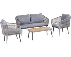 Lounge tuinset 4-delig met touwlook en in hoogte verstelbare poten