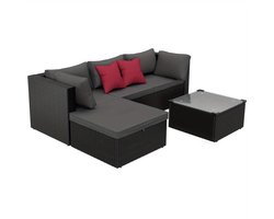 Loungebank – Loungeset – Tuinbank – Balkonbank – Tuinmeubelset – 3-zits Sofa – PVC Rattan – Met Glazen Tafelblad