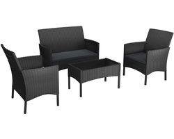 Loungebank – Loungeset – Tuinbank – Loungesofa – Balkonmeubilair – Poly Rattan – Weerbestendig – Inclusief Tafel Met Glazen Blad