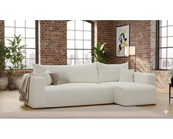 Loungebank met Slaapfunctie en Bedlade – 3-Zits Hoekbank – Comfortabele Beige Slaapbank met Opbergruimte – Multifunctionele Bank voor Woonkamer – Modern Design, Stevig Houten Frame, Flexibele Opstelling – 145 x 248 cm House&Garden