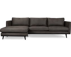 Loungebank Odissi chaise longue links - leer Kentucky antraciet 01 - 1,60 x 2,58 mtr breed