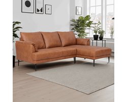 Loungebank Rechts Tan - Metaal/Leer - 233x155x88cm - Soul