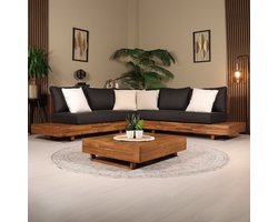 Loungebank tuin set met tafel Charlie antraciet acaciahout 230cm tuinset