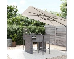 LoungeBar Deluxe 5-Delige Tuinbarset met Kussens – 105 x 80 x 110 cm – Grijs Polyrotan – Luxe Buiten Barset met Barkrukken en Glazen Tafelblad – Weerbestendig Tuinmeubel voor Terras, Balkon en Tuin – Inclusief Comfortkussens