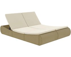 Loungebed Ligbed - Tuinbed Chaise - Ontspannen Buiten - Verstelbare Rugleuning - Voor 2 Personen - Beige