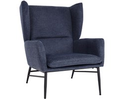 Loungefauteuil MCW-L62, oorfauteuil cocktailfauteuil fauteuil gestoffeerde fauteuil, stof/textiel metaal ~ blauw