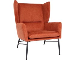 Loungefauteuil MCW-L62, oorfauteuil cocktailfauteuil fauteuil gestoffeerde fauteuil, stof/textiel metaal ~ terracottakleurig