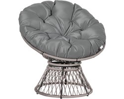 Loungefauteuil Papasan met Kussen - Rotan Draaifauteuil voor Binnen en Buiten