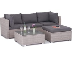 Loungehoek Tuinset Poly Rotan Beige Kussens Grijs Inclusief Tafel
