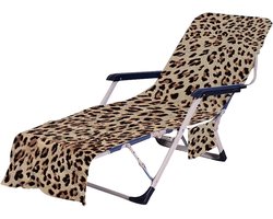 Lounger Handdoek - Stoel Cover - Zonnebaden Buiten - Met Opbergvakken - 75x210 cm - Léopard