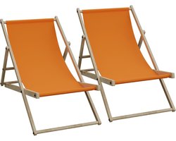 Lounger Set - Strandstoel Dubbel - Buiten Ontspannen - 3 Posities Instelbaar - Tot 120 kg - Oranje