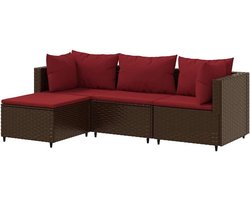 Loungeset 4-delig - Terrasmeubelset Tuinbank - Buiten Ontspannen - Modulair Ontwerp - 63 x 63 x 57.5 cm - Bruin Rood