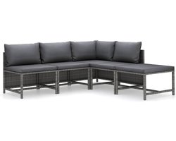 Loungeset 5-delig - Tuin loungebank - Buiten ontspannen - Modulair ontwerp - Hoek 3x midden voetensteun - Grijs