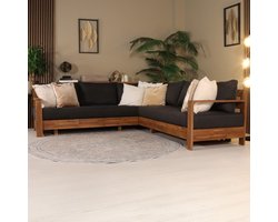 Loungeset 5-zits acaciahout Boris antraciet hoekbank220cm loungebank tuinset hoeksalon