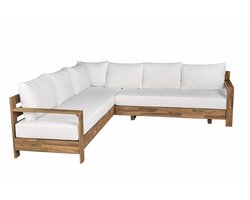Loungeset 5-zits acaciahout Boris wit hoekbank 220cm loungebank tuinset hoeksalon