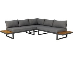 Loungeset 5-zits aluminium en acaciahout grijs Darcio hoekbank hoeksalon