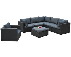 Loungeset 7-delig - Zwart wicker met antraciete kussens