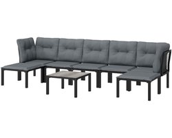 Loungeset 8-delig - Tuinset Loungebank - Buiten Ontspannen - Modulair Ontwerp - 55 x 55 x 31 cm - Zwart Grijs