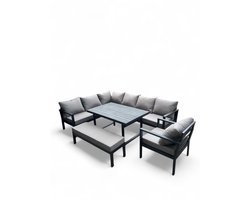 Loungeset 9 persoons Antraciet - Diningset - Lounge-Diningset - Aluminium - Waterbestendig - Onderhoudsvrij