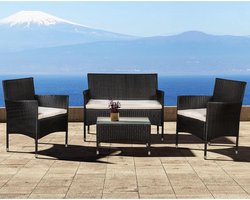 Loungeset Fort Myers  - Polyrotan - Zwart/creme