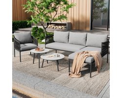 Loungeset – Hoek Loungeset – Stoel-bank Loungeset – Tuinset – Loungeset Voor 4 Personen – Weerbestendig Gegalvaniseerd Staal – Handgeweven Armleuningen