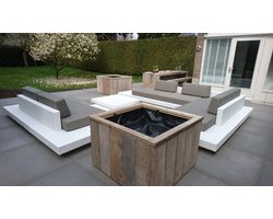 Loungeset Ibiza compleet met losse tweezitsbank ,et wit onderstel en taupe kussens