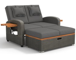 Loungeset - Lounge Fauteuil set - Tuin meubelen - Voor 2 personen - Verstelbare rugleuning - Donker grijs