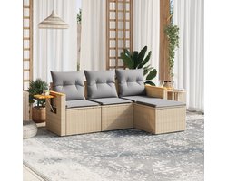 Loungeset – Loungesets – Tuinset – Tuinmeubel – Zitgroep – PE-Rattan Weerbestendig – Opbergruimte Met Waterdichte Zak – Inclusief Inklapbare Zijtafel – Beige/Grijs