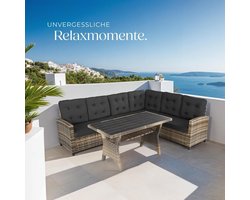Loungeset met Eettafel XXL 240x185x73 cm – Polyrotan Hoekbank Tuinset met Tafel & Kussens – Modulaire Outdoor Lounge Dining Set voor Terras & Tuin – Natuur – Urbanhome